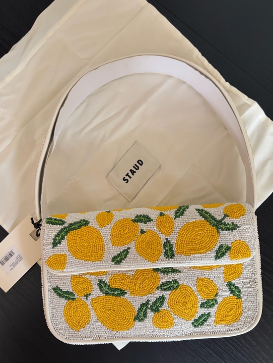 STAUD Handbags - STAUD - Tommy Lemon Print Beaded Shoulder Bag